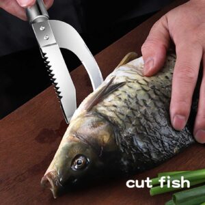 HENWAFX 3-in-1 Fish Scaler Remover Cutter,Fish Knife,Fish Hanging Stainless Steel,Fish Peeler Scaler Open Belly & Dig Out,Fish Cleaner Tool,Efficient Fish Descaler Tool for Chef and Kitchen Cooking