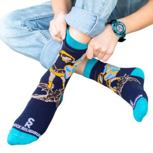 Sock Religious Defend Us In Battle St. Michael Navy and Sky Blue Boys and Girls One Size Fits Most Polyester Blend Catholic Inspirational Fun Crew Socks, Kids