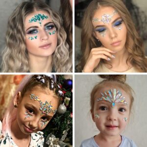 RLMOON Mermaid Face Jewels Rhinestone Sticker Face Gem Cosplay Mermaid Halloween Face Decoration 3D Crystal Sticker Rave Accessories for Carnival Music Festival Party