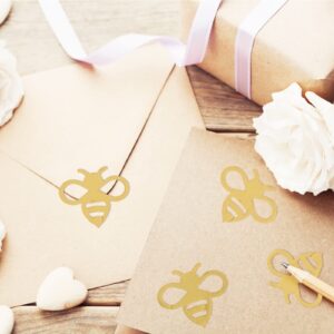 Whaline 480Pcs Gold Foil Bumble Bee Stickers Self-Adhesive Honey Bee Shape Envelope Seal Stickers Gold Label Decals for Bee Day Spring Summer Greeting Invitation Cards Sealing Birthday Gift Wrapping