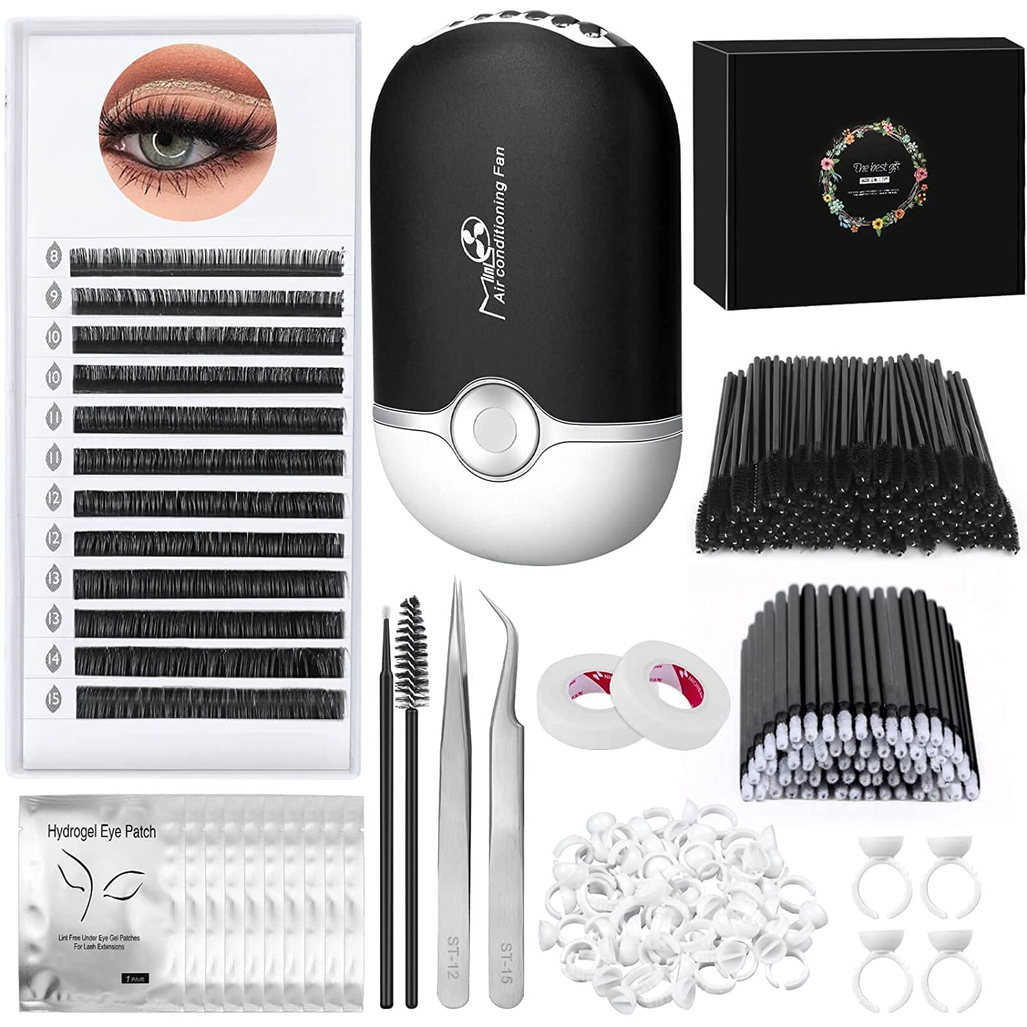 Cludoo Professional Eyelash Extension Supplies Kit with Lash Clusters Lash Kit for Eyelash Extensions Beginners with Lash Fan, Tweezers, Tapes, Mascara Brushes,Lash Extension Kit for Beginners Starter