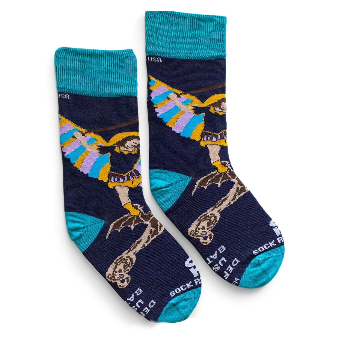 Sock Religious Defend Us In Battle St. Michael Navy and Sky Blue Boys and Girls One Size Fits Most Polyester Blend Catholic Inspirational Fun Crew Socks, Kids