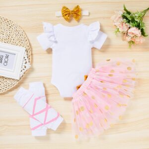 Newborn Baby Girl Skirt Set Infant Letter Print Romper+Tutu Skirt+Headband+Legging Warmer Clothes Outfit (Dot Pink, Newborn)