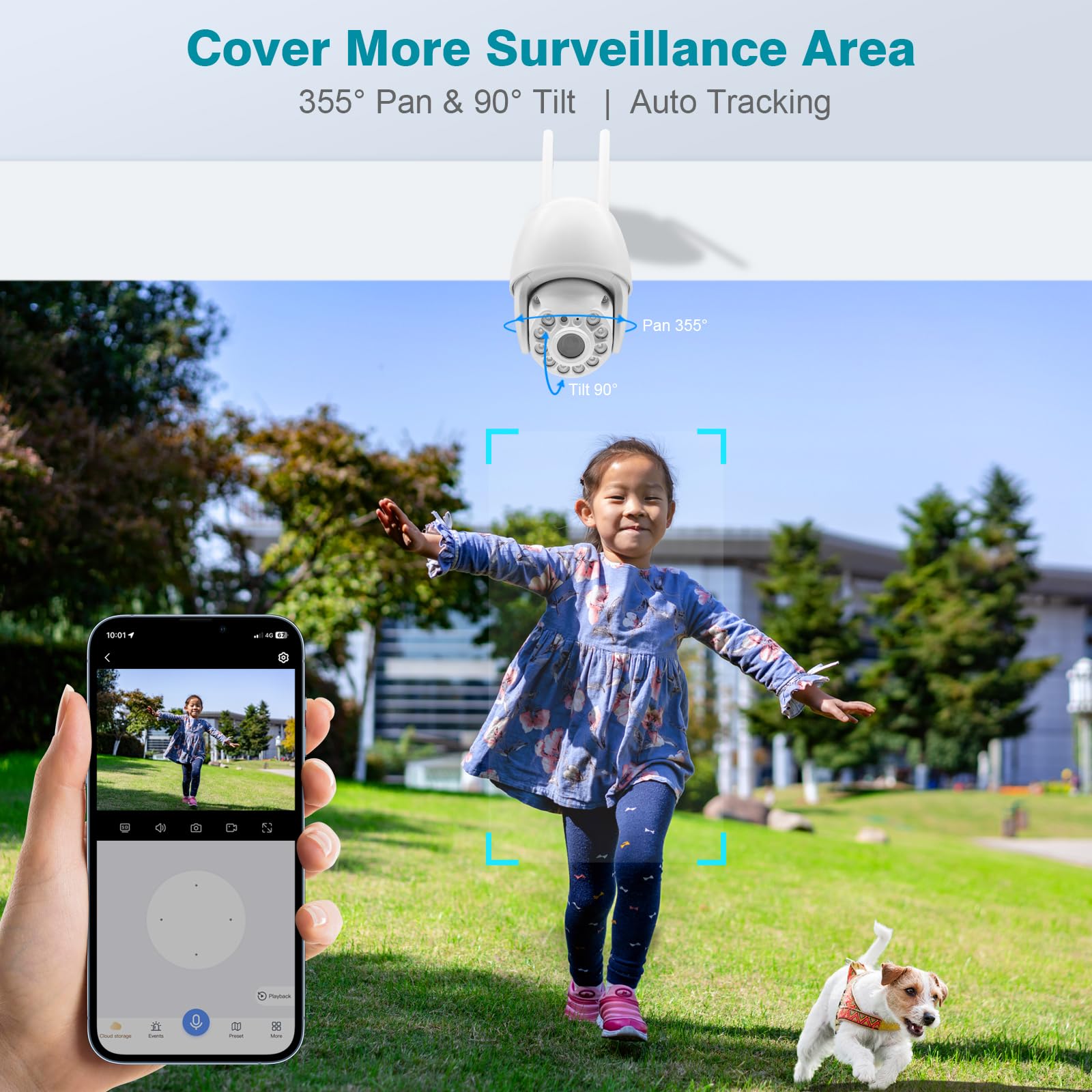 Cromorc 360° View Pan/Tilt/Digital Zoom 5MP WiFi Security Camera Outdoor, Motion Detection, Humanoid Tracking, Floodlight&Siren Alarm, Color Night Vision, PC&Mobile Remote View, Two-Way Audio PTZ