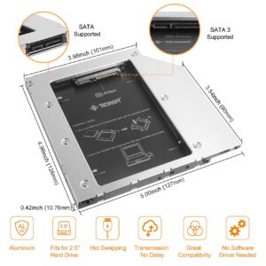 TODAAIR Computer Hard Drive Enclosures for CD/DVD ROM｜9.5mm｜SATA to SATA｜2nd SSD HDD｜Hard Drive Caddy｜MacBook Pro｜Compatible with All Systems｜All Brands Laptops