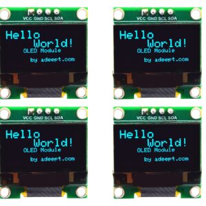 Adeept 4pcs 0.96 Inch OLED Module 12864 128x64 SSD1306 IIC I2C Serial Self-Luminous Display Board Compatible with Arduino Raspberry Pi and MCU(Blue) - Pins Soldered