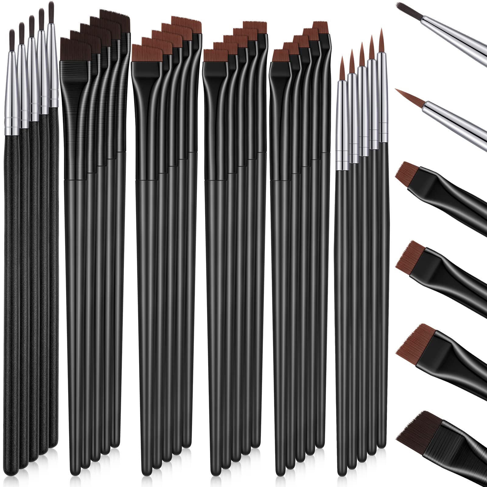 Potchen 30 Pcs Eyeliner Brush Set Gel Angled Eye Liner Brush Fine Flat Slanted Eyebrow Brushes Define Brow Brushes Thin Makeup Brushes Tool for Women Girls Salon Beauty Cosmetic Esthetician Supplies