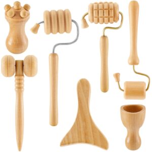 7 pcs wooden face massage tool set wood maderoterapia kit face sculpting tool skin care facial massager cupping facial cups contouring facial roller for releasing fatigue women girls, 7 styles