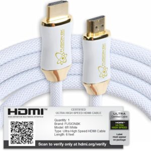 Fusion8K White HDR HDMI 2.1 Certified Cable Supports 10K 8K @60Hz and 4K @120Hz Compatible with Dolby Vision and All TVs, BluRay, Xbox Series X, PS5 (6 Feet)