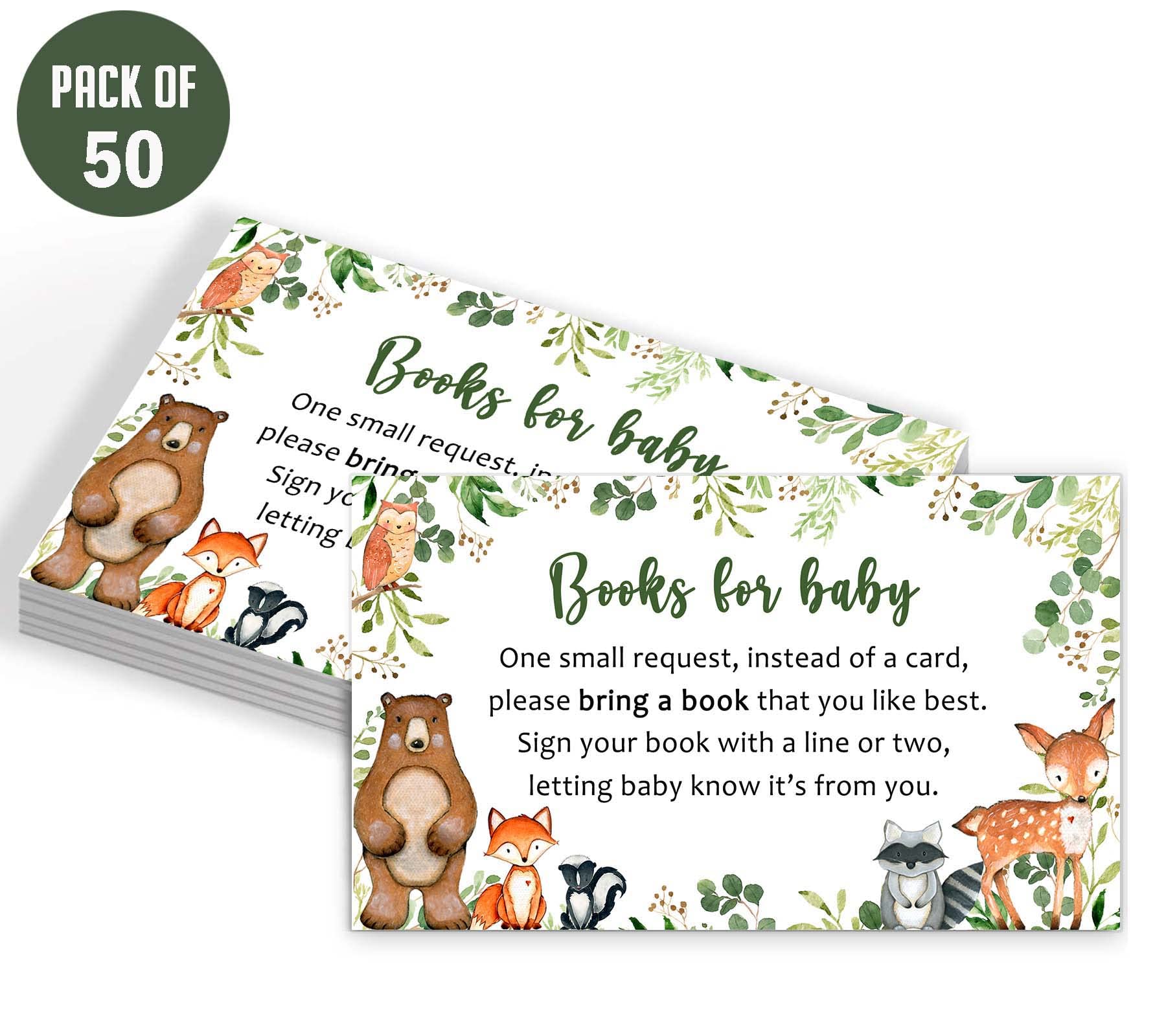 Yuzioey 50 Woodland Baby Shower Invitations, Forest Woodland Greenery Invitations Macthing Envelpoes, Diaper Raffle Tickets, Book Request Cards, Forest Creatures Invitations