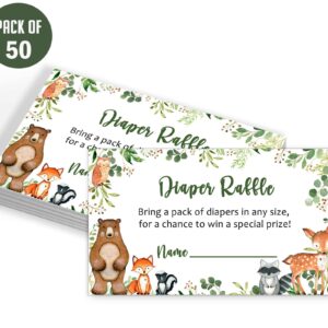 Yuzioey 50 Woodland Baby Shower Invitations, Forest Woodland Greenery Invitations Macthing Envelpoes, Diaper Raffle Tickets, Book Request Cards, Forest Creatures Invitations