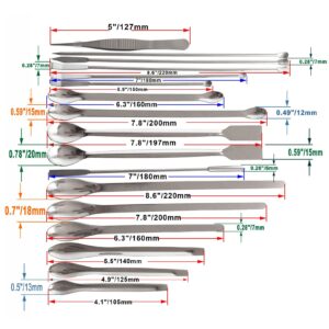 JENSWILL 17 Pieces Stainless Steel Lab Spatula Micro Scoop Tweezers Kit Laboratory Sampling Spoon Mixing Spatula for Gel Cap Filler Reagent Powders with Box