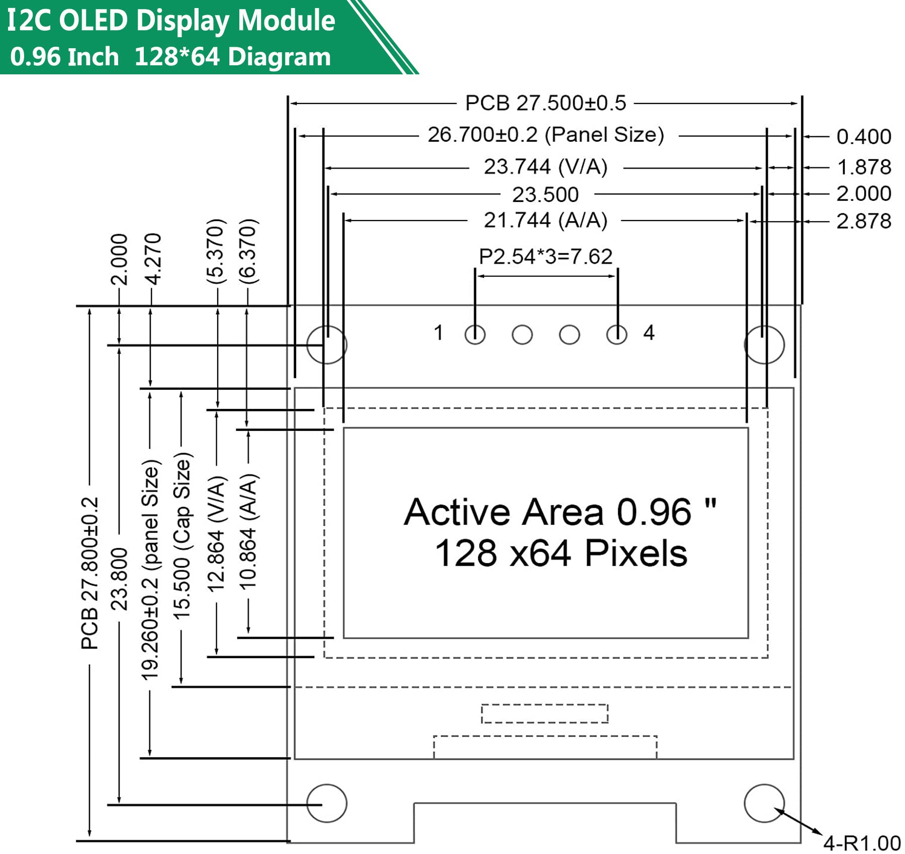 Adeept 4pcs 0.96 Inch OLED Module 12864 128x64 SSD1306 IIC I2C Serial Self-Luminous Display Board Compatible with Arduino Raspberry Pi and MCU(Blue) - Pins Soldered