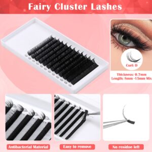 Cludoo Professional Eyelash Extension Supplies Kit with Lash Clusters Lash Kit for Eyelash Extensions Beginners with Lash Fan, Tweezers, Tapes, Mascara Brushes,Lash Extension Kit for Beginners Starter