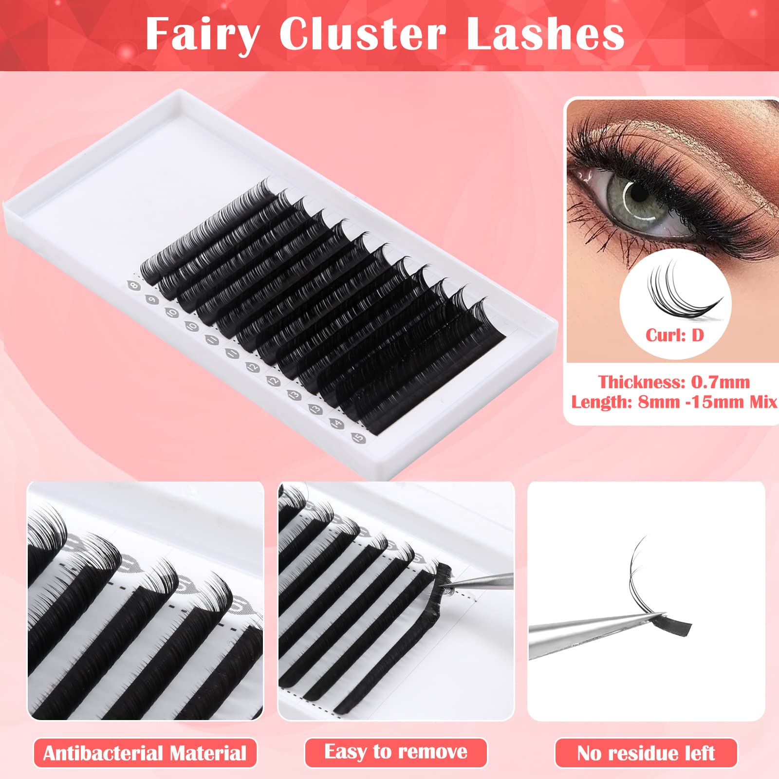 Cludoo Professional Eyelash Extension Supplies Kit with Lash Clusters Lash Kit for Eyelash Extensions Beginners with Lash Fan, Tweezers, Tapes, Mascara Brushes,Lash Extension Kit for Beginners Starter