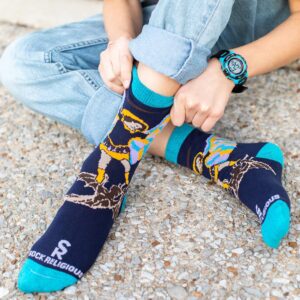 Sock Religious Defend Us In Battle St. Michael Navy and Sky Blue Boys and Girls One Size Fits Most Polyester Blend Catholic Inspirational Fun Crew Socks, Kids