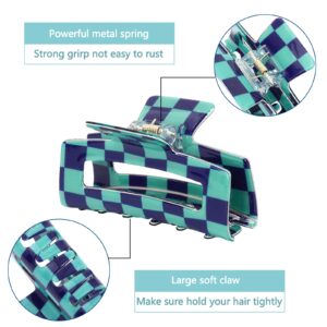 Whaline 6 Pack Checkered Hair Claw Clips Strong Hold Rectangle Hair Claw Multicolored Plaid Non-Slip Catch Hair Clips Jumbo Hair Styling Accessories for Women Girls Thin Thick Hair