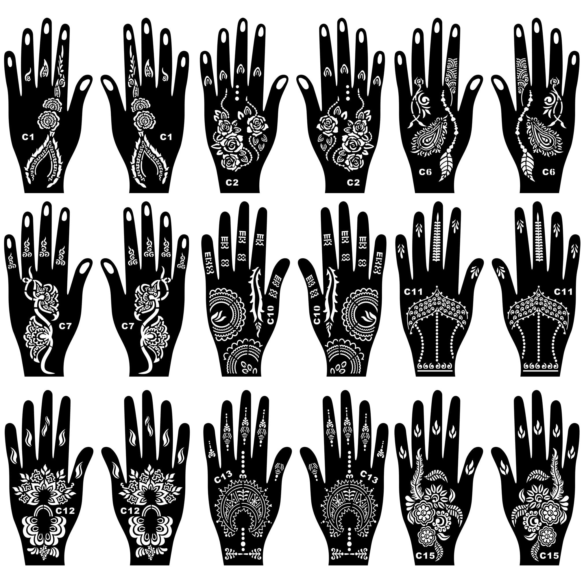 Kotbs 18 Sheets Temporary Tattoo Stencils, Indian Arabian Henna Tattoo Stencils, Glitter Airbrush Tattoo Stickers for Women Boys Girls Hand Body Art