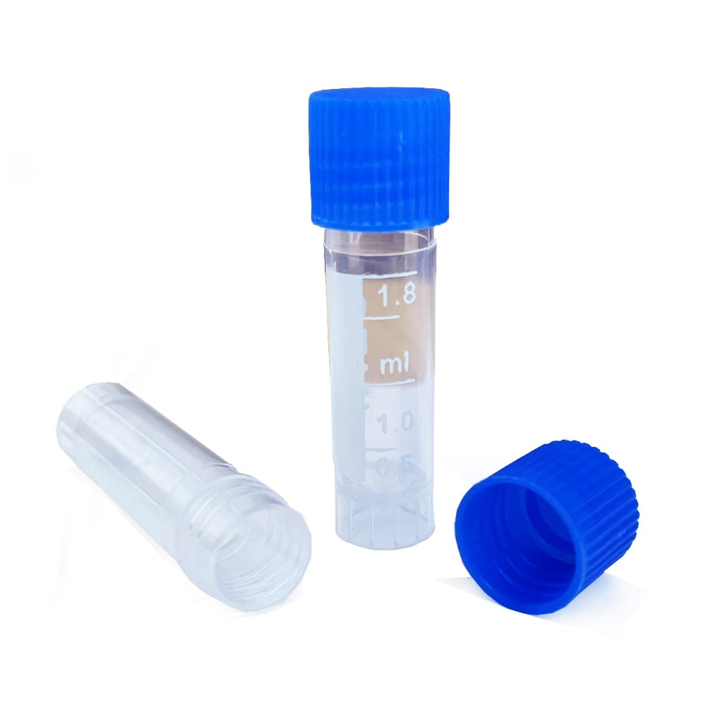 LLERRA 50 Pieces 2ml Small Graduated Cryovials, Plastic Screw Top Vials with Silicone O-Rings, Ink Sample Vial