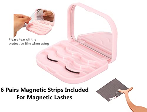 False Eyelash Case Lash Case Organizer Lash Container Box Empty Cosmetic Case Magnetic Eyelashes Storage Box with Mirror , Eyelashes Packaging Travel Storage Box Eyelash Bag(Light Pink)