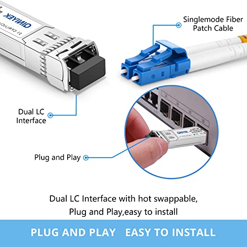 QINIYEK 4Pack 10GBase-LR SFP+ Transceiver, 10G Singlemode SFP+ Duplex LC Module,Compatible for Cisco SFP-10G-LR, Ubiquiti UF-SM-10G,Meraki, Mikrotik, Supermicro, Netgear,SMF,1310nm,10km,DDM