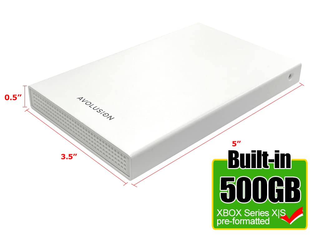 Avolusion HD250U3-WH 500GB USB 3.0 Portable External Gaming Hard Drive (for Xbox Series X|S, Pre-Formatted) (Renewed)