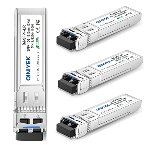 QINIYEK 4Pack 10GBase-LR SFP+ Transceiver, 10G Singlemode SFP+ Duplex LC Module,Compatible for Cisco SFP-10G-LR, Ubiquiti UF-SM-10G,Meraki, Mikrotik, Supermicro, Netgear,SMF,1310nm,10km,DDM