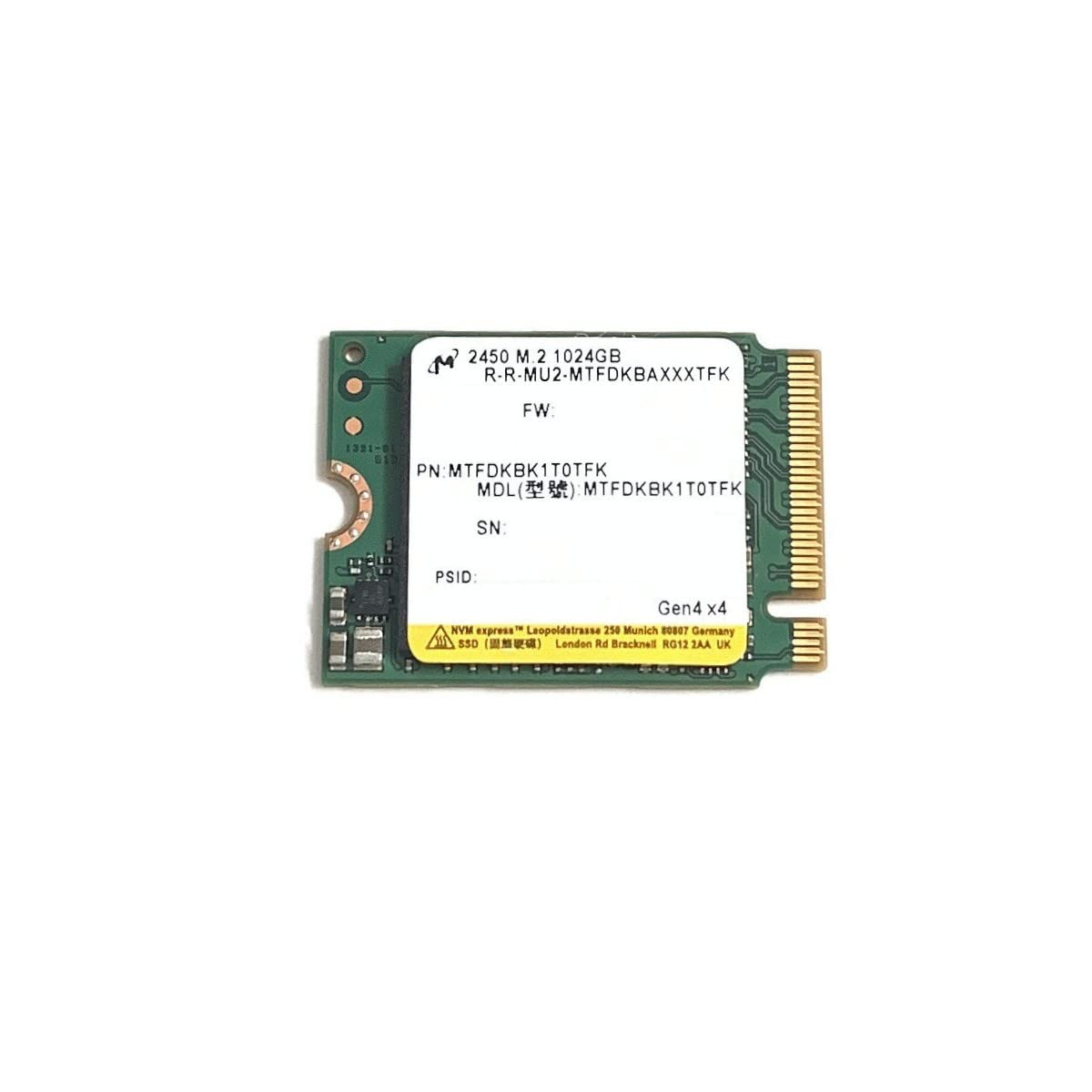 Micron SSD 1TB M.2 2230 30mm NVMe PCIe 4.0 Gen4 x4 MTFDKBK1T0TFK 2450 Series Solid State Drive for PS5 Dell HP Lenovo Laptop Desktop Ultrabook Surface Steam Deck