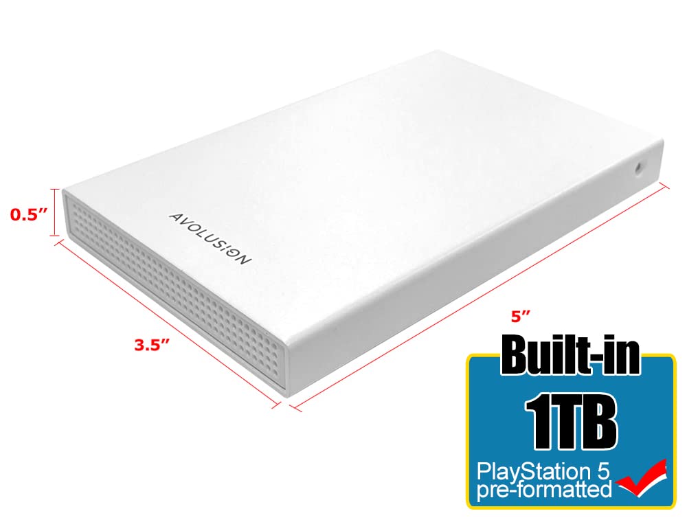 Avolusion HD250U3-WH 1TB USB 3.0 Portable External Gaming Hard Drive - White (for PS5, Pre-Formatted)