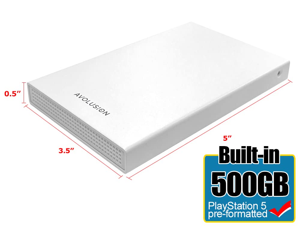 Avolusion HD250U3-WH 500GB USB 3.0 Portable External Gaming Hard Drive - White (for PS4 / PS5, Pre-Formatted) - 2 Year Warranty (Renewed)