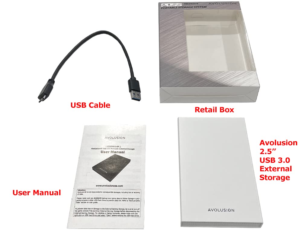 Avolusion HD250U3-WH 500GB USB 3.0 Portable External Gaming Hard Drive - White (for PS4 / PS5, Pre-Formatted) - 2 Year Warranty (Renewed)