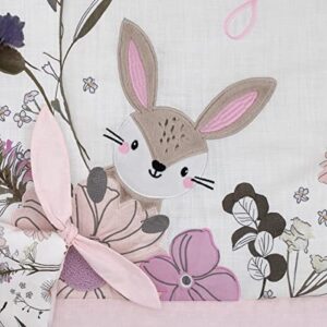 NoJo Keep Blooming Pink, White, Purple and Gold, Flowers, Fox, Bunny and Birds "Keep Blooming Sweet Girl" 4 Piece Nursery Crib Bedding Set - Comforter, 100% Cotton Fitted Crib Sheet, Crib Skirt