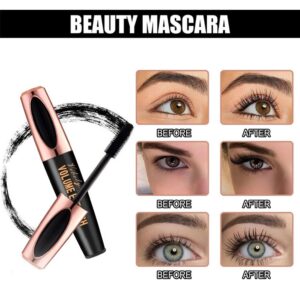 3 Pack 4D Silk Fiber Lash Mascara, Waterproof Smudge-proof Thickening Mascara Black Thickening Lengthening Mascara, All Day Exquisitely Full, Long, Thick, Long-Lasting No Flaking Lash Extensions