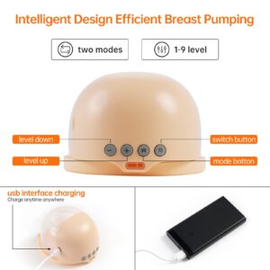 Wearable Electric in-Bra Breast Pump, Quiet & Hands-Free Rechargeable, Wireless Pain-Free Portable with 2 Modes 9 Levels & Strong Suction Power Painless, Timer and Memory Function Massage 24mm Flange