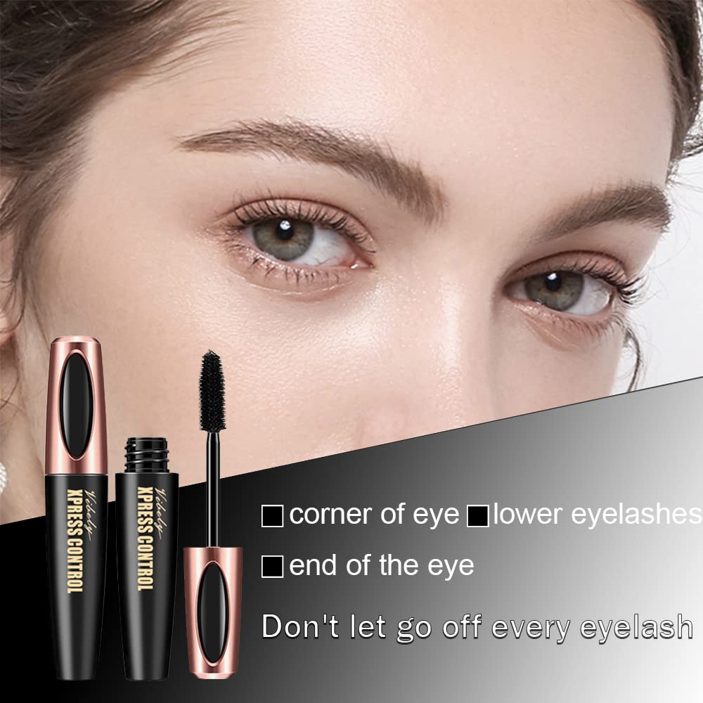 3 Pack 4D Silk Fiber Lash Mascara, Waterproof Smudge-proof Thickening Mascara Black Thickening Lengthening Mascara, All Day Exquisitely Full, Long, Thick, Long-Lasting No Flaking Lash Extensions