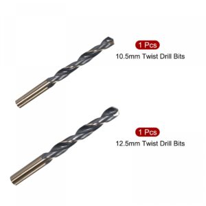 uxcell Twist Drill Bit Set 10.5mm 12.5mm, HSS (High Speed Steel) 4341 Titanium Nitride Coated Straight Round Shank Drilling Tool, for Stainless Steel Alloy Copper, 2pcs