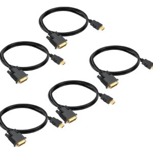 HDMI to DVI Cable 3ft 5-Pack, Bidirectional DVI to HDMI Cord Adapter 1080P Video High Speed Compatible for Computer, PC, Raspberry Pi, Roku, Xbox One, PS4 PS3, Graphics Card