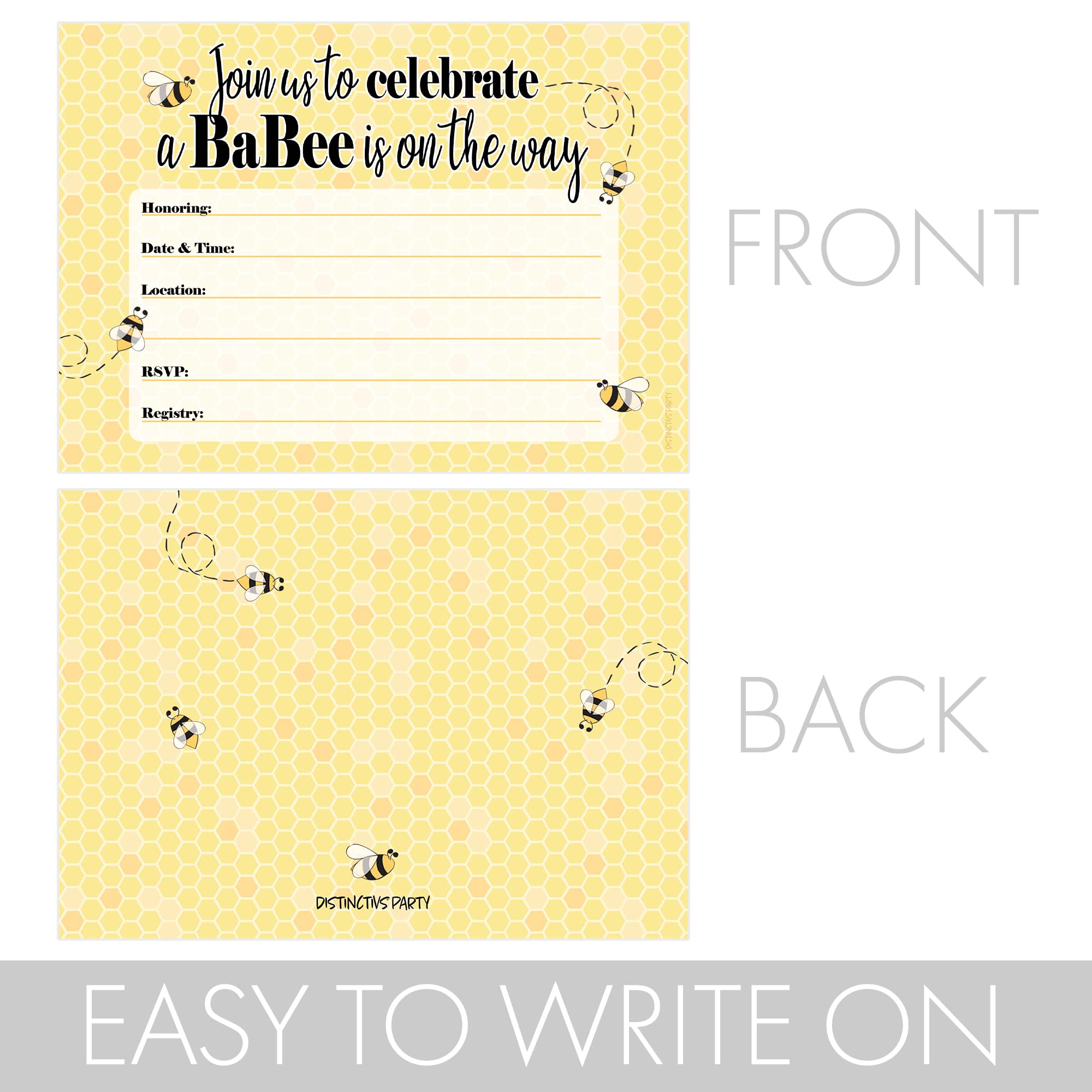 DISTINCTIVS Bumble Bee Baby Shower Party Invitations - BaBee on the Way - 10 Cards with Envelopes