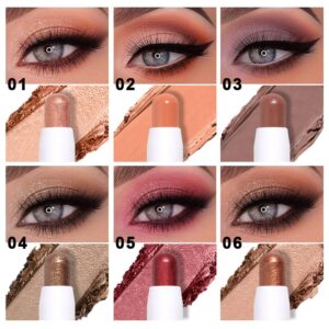 evpct 6Pcs Cream Eye Shadow Stick Makeup Set Waterproof Pencil Gradient Eyeshadow Stick Creamy Crayon Set for Eyes Desert Mink Mauve Champagne Dark Brown Gold Wine Red Eye Brightener Stick Highlighter