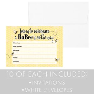 DISTINCTIVS Bumble Bee Baby Shower Party Invitations - BaBee on the Way - 10 Cards with Envelopes