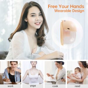 Wearable Electric in-Bra Breast Pump, Quiet & Hands-Free Rechargeable, Wireless Pain-Free Portable with 2 Modes 9 Levels & Strong Suction Power Painless, Timer and Memory Function Massage 24mm Flange