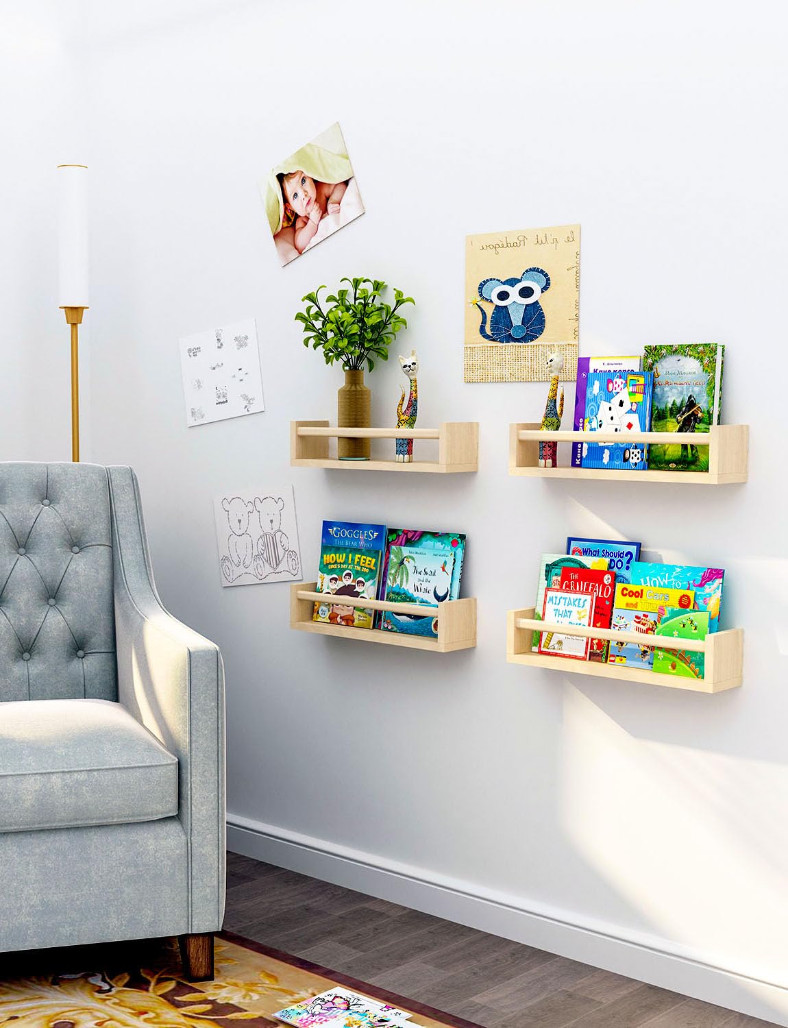 Nursery Book Shelves Set of 2，Nursery Shelves, Kids Book Shelf Perfect for Kids' Room, Bedroom and Bathroom.