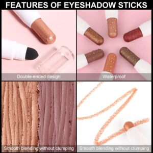 evpct 6Pcs Cream Eye Shadow Stick Makeup Set Waterproof Pencil Gradient Eyeshadow Stick Creamy Crayon Set for Eyes Desert Mink Mauve Champagne Dark Brown Gold Wine Red Eye Brightener Stick Highlighter