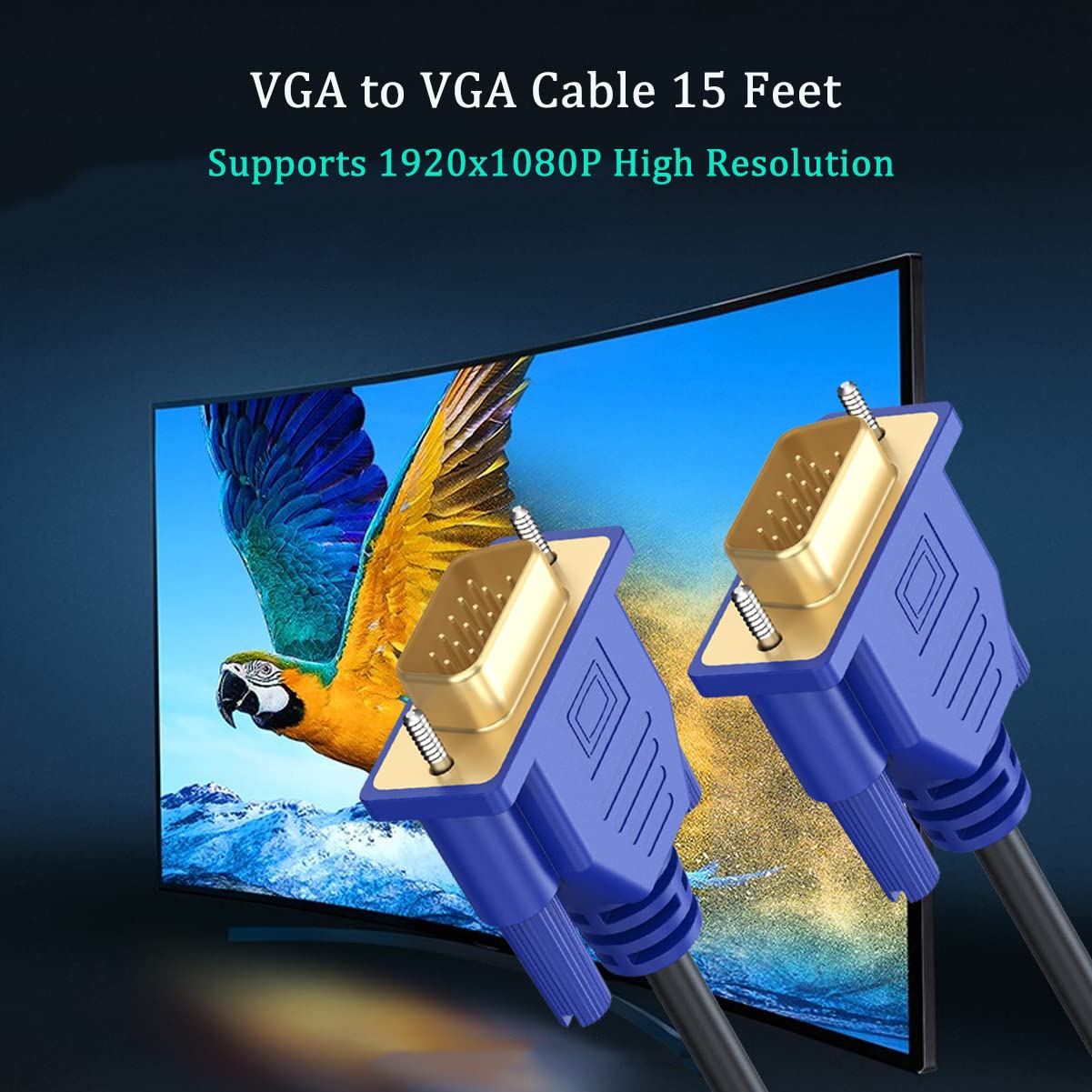 UVOOI VGA to VGA Cable 15FT, Gold-Plated VGA Cord Male to Male Cable 15 pin for Computer Monitor Projector 1080P Full HD