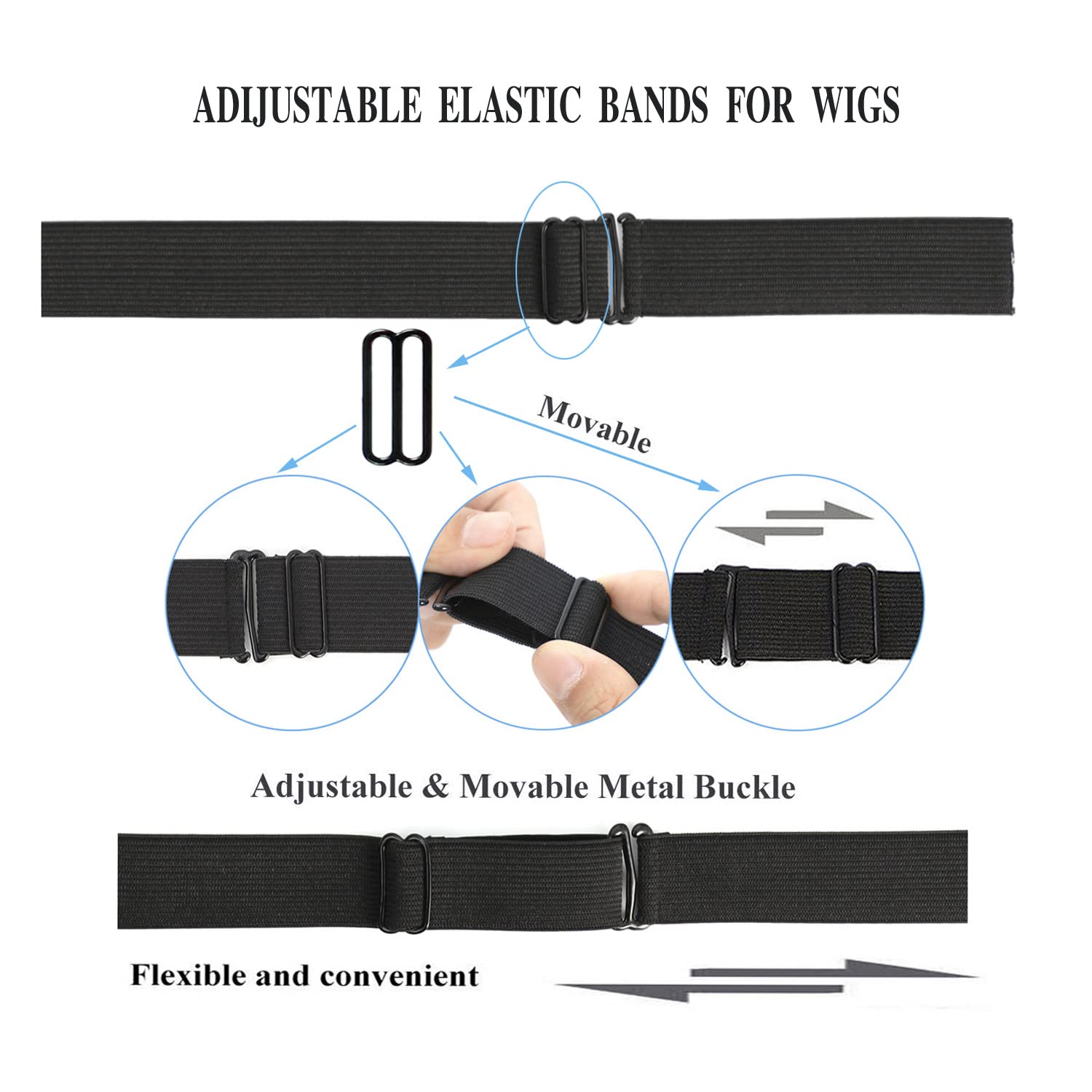 JIUSERLU 6 PCS Black Adjustable Elastic Band For Wigs，Adjustable Straps For Wigs And Making Wigs，Adjustable Wig Bands，Wig Adjustable Straps（1 * 12inch）