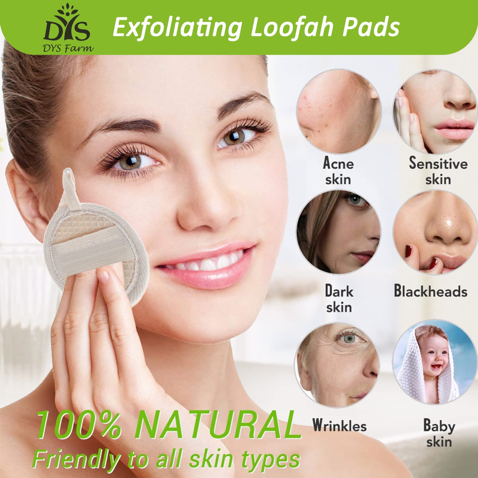 Face Loofah Pads Exfoliating Scrubber, Natural Luffa Facial Cleanser Pad Sponges Exfoliator Scrub Brush 6 Pack for Body Back Dead Skin Cleansing Washing Suitable for Men Women Bath Shower Spa Massage