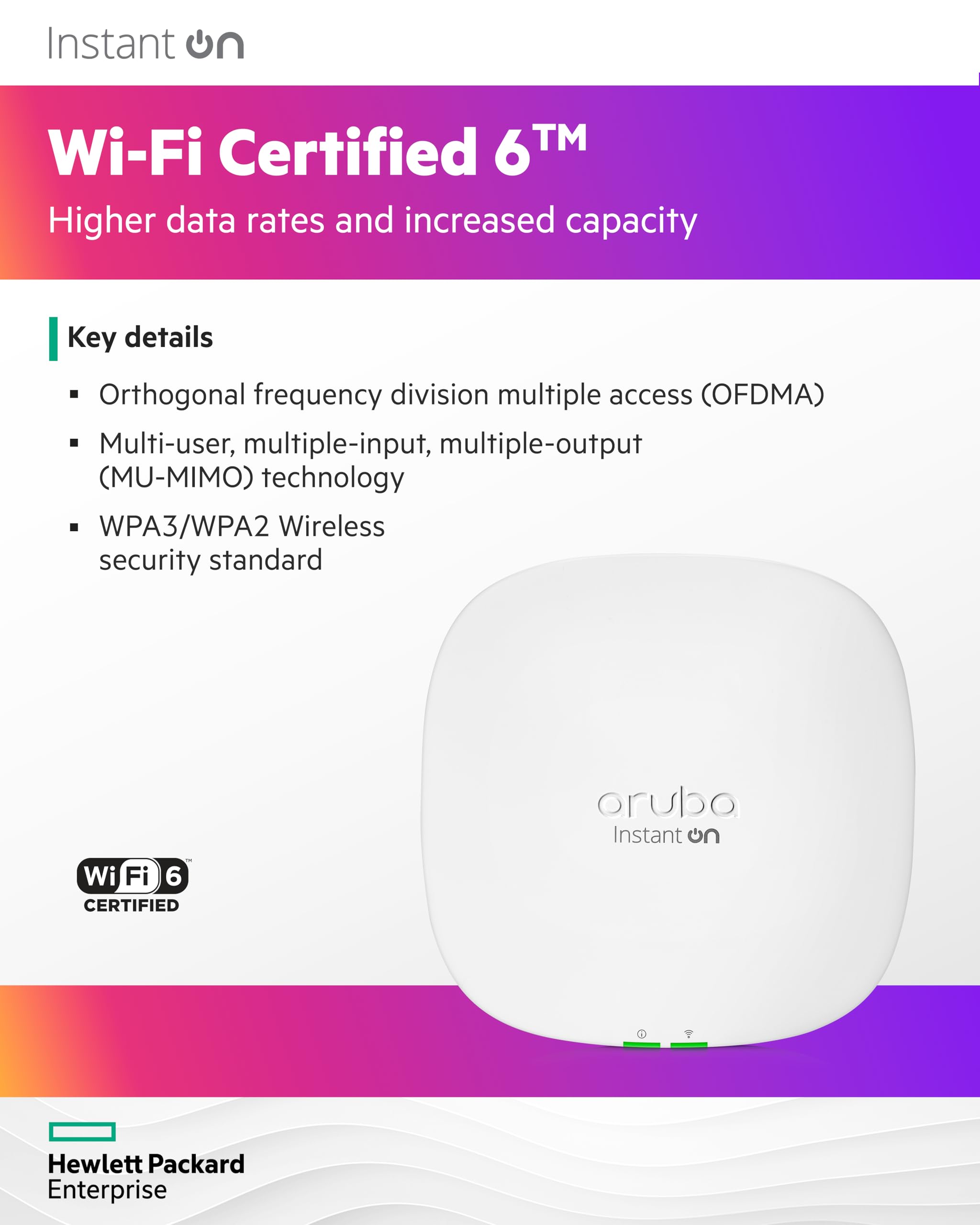 HPE Networking Instant On Access Point AP25 4x4 WiFi 6 Indoor Wireless Access Point | Power Source Not Included | US Model (R9B27A)