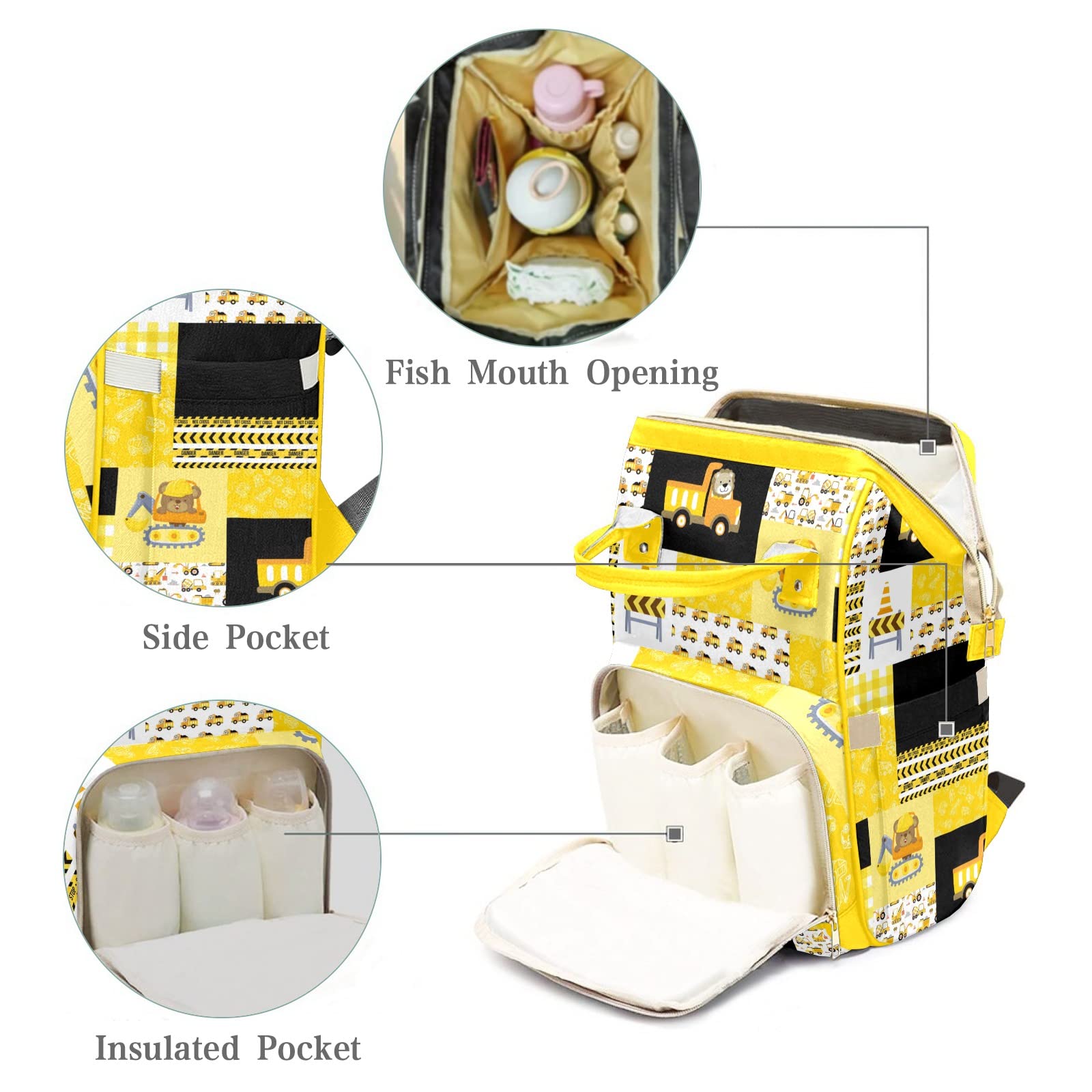 Personalized Diaper Bag Backpack Tote,Yellow Truck Quilt,Custom Diaper Bags for Shower Gift