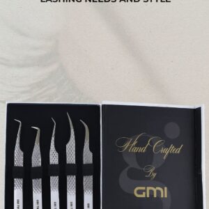 GMI Lash Tweezers - Set of 5 Eyelash Tweezers - Stainless Steel Eyelash Extension Tweezers - Multipurpose Lash Tweezers for Eyelash Extensions for Individual.