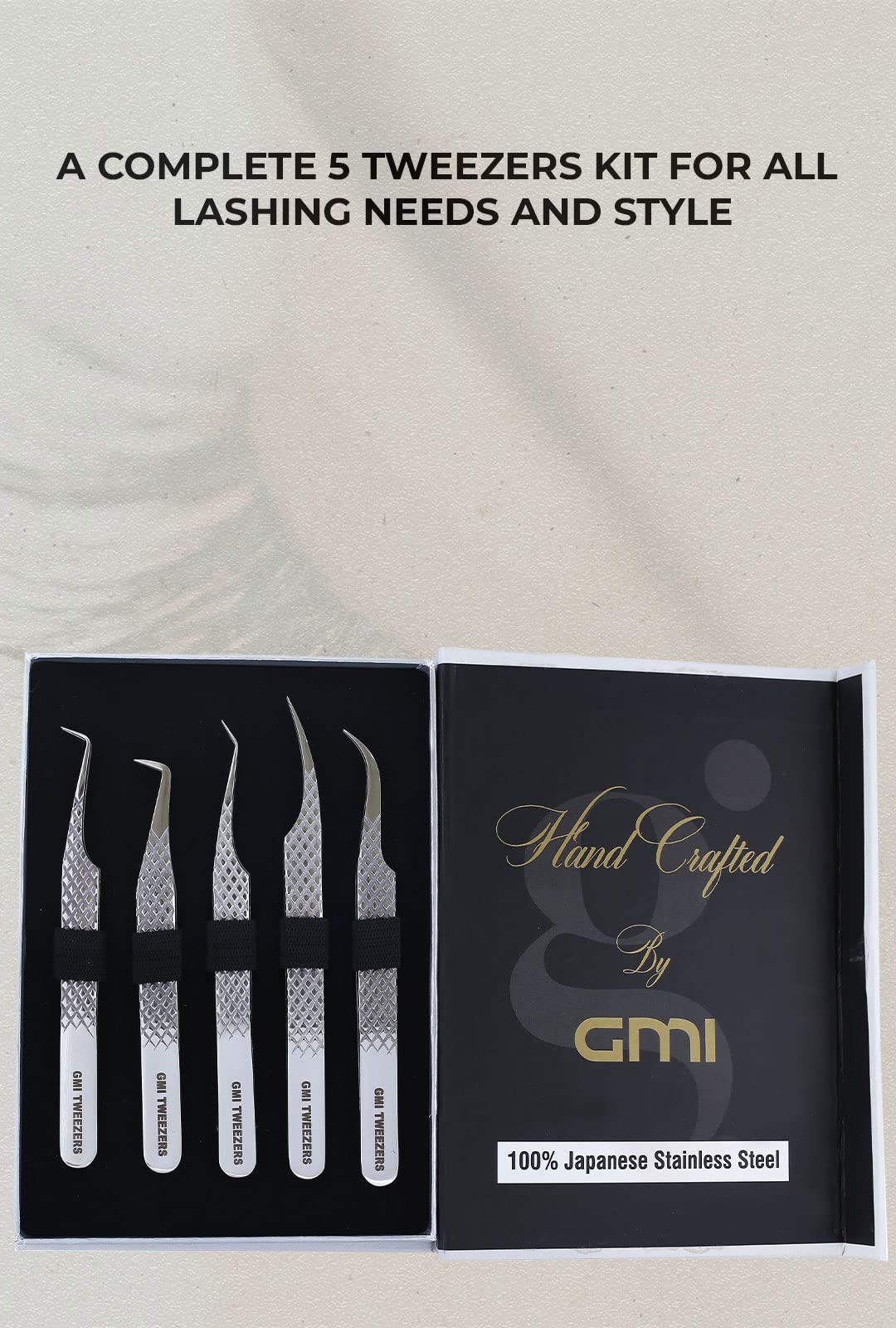 GMI Lash Tweezers - Set of 5 Eyelash Tweezers - Stainless Steel Eyelash Extension Tweezers - Multipurpose Lash Tweezers for Eyelash Extensions for Individual.